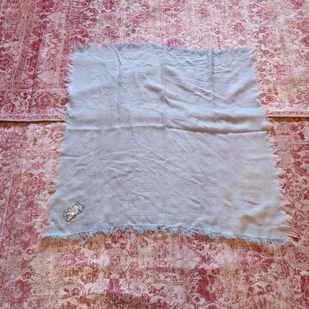 Vintage Light Blue Fringed  Baby Blanket